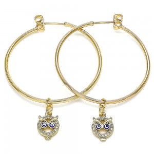 Gold Filled Greek eye Design Owl Hoop Earrings 2mmX40mm