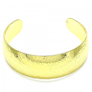 Gold Finish Cuff Bangle Flower Design Polished Golden Tone