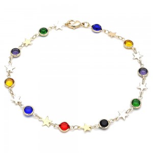 Gold Filled Star Design Multi Color Ankle Bracelet Polished Finish Golden Tone