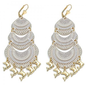 Gold Filled Chandelier Earring Dolphin Design Polished Finish Golden Tone