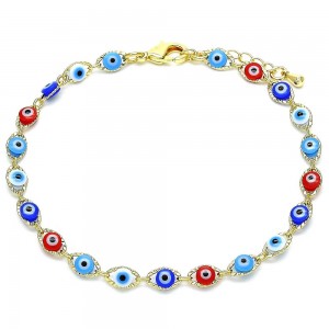Gold Filled Fancy Bracelet Greek Eye Design Multicolor Resin Finish Golden Tone