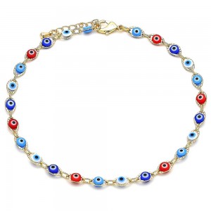 Gold Filled Fancy Anklet Greek Eye Design Multicolor Resin Finish Golden Tone