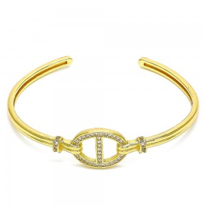 Gold Filled Individual Bangle Puff Mariner Design With White Micro Pave Polished Finish Golden Tone