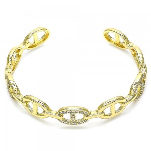 Gold Filled Individual Bangle Puff Mariner Design With White Micro Pave Polished Finish Golden Tone
