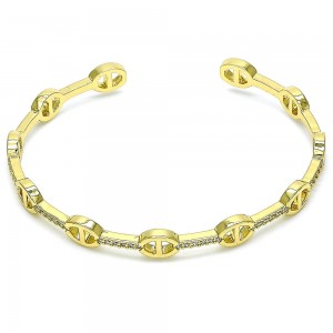 Gold Filled Individual Bangle Puff Mariner Design With White Micro Pave Polished Finish Golden Tone