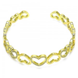 Gold Filled Individual Bangle Heart Design With White Micro Pave Polished Finish Golden Tone