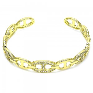 Gold Filled Individual Bangle Puff Mariner Design With White Micro Pave Polished Finish Golden Tone