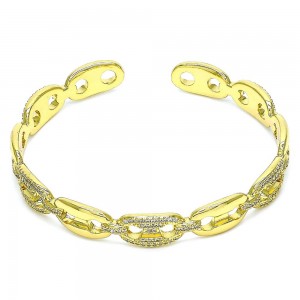 Gold Filled Individual Bangle Puff Mariner Design With White Micro Pave Polished Finish Golden Tone