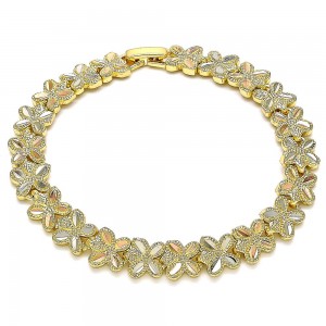 Gold Finish Fancy Bracelet Butterfly Design Diamond Cutting Finish Tri Tone