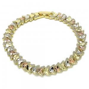 Gold Filled Fancy Bracelet Heart Design Diamond Cutting Finish Tri Tone