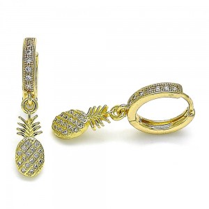 Gold Filled Huggie Hoop Earrings Pineapple Design Polished Finish Golden Tone