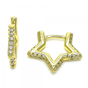 Gold Filled Huggie Hoop Earrings Star Design With White Micro Pave Polished Finish Golden Tone