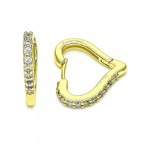 Gold Filled Huggie Hoop Heart Design With White Micro Pave Polished Finish Golden Tone