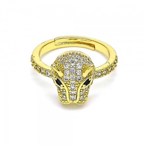 Gold Filled Multi Stone Ring With Black Cubic Zirconia and White Micro Pave Polished Finish Golden Tone