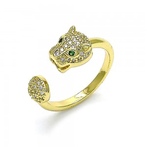 Gold Filled Multi Stone Ring With Green Cubic Zirconia and White Micro Pave Polished Finish Golden Tone
