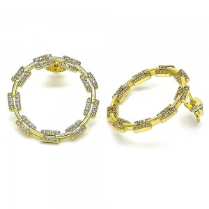 Gold Filled Stud Earrings Paperclip Design With White Micro Pave Polished Finish Golden Tone