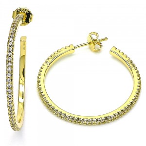Gold Filled Hoop Earrings With White Cubic Zirconia Polished Finish Golden Tone