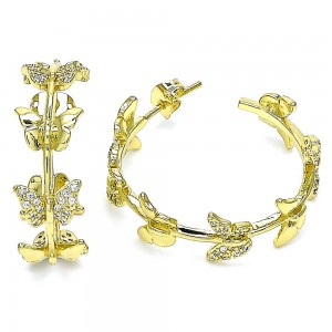Gold Filled Stud Earrings Butterfly Design With White Micro Pave Polished Finish Golden Tone