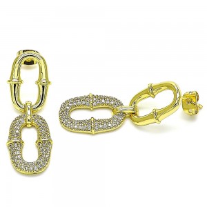 Gold Filled Stud Drop Earrings With White Micro Pave Polished Finish Golden Tone