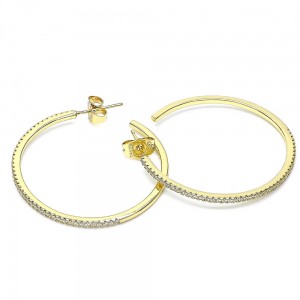 Gold Filled Hoop Earrings With White Micro Pave Polished Finish Golden Tone