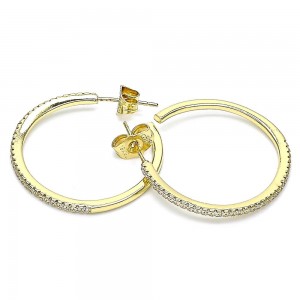 Gold Filled Hoop Earrings With White Micro Pave Polished Finish Golden Tone