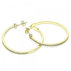 Gold Filled Hoop Earrings With White Micro Pave Polished Finish Golden Tone