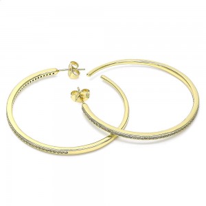 Gold Filled Hoop Earrings With White Micro Pave Polished Finish Golden Tone