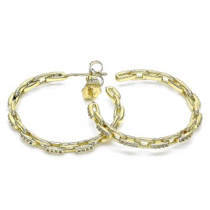 Gold Filled Hoop Earrings Paperclip Design With White Micro Pave Polished Finish Golden Tone