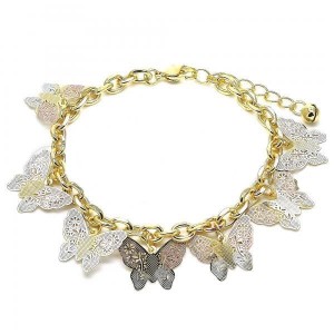 Gold Filled Charm Bracelet Butterfly Design Polished Finish Tri Tone