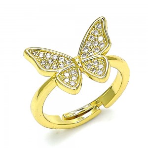 Gold Finish Multi Stone Ring Butterfly Design with White Micro Pave Polished Golden Tone