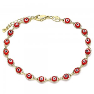 Gold Filled Fancy Bracelet Greek Eye Design Red Resin Finish Golden Tone