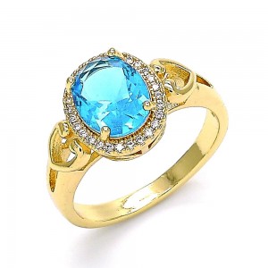 Gold Filled Multi Stone Ring Heart Design with Blue Topaz and White Cubic Zirconia Polished Finish Golden Tone
