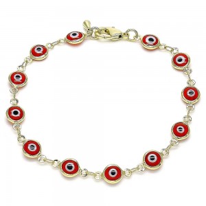 Gold Filled Greek Eye Design Fancy Bracelet Red Resin Finish Golden Tone