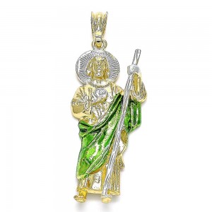 Gold Finish Religious Pendant San Judas Design Polished Tri Tone