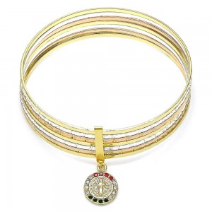 Gold Filled Semanario Bangle San Benito Design With Multicolor Crystal Diamond Cutting Finish Tri Tone