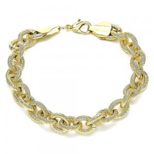 Gold Filled Charm Bracelet Rolo Design Diamond Cutting Finish Golden Tone