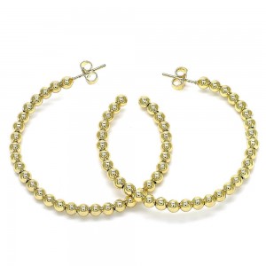 Gold Filled 50mm Hoop Earrings Ball Design Polished Finish Golden Tone