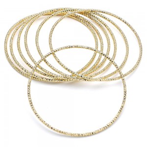 Gold Filled Semanario Bangle Diamond Cutting Finish Golden Tone Size 6
