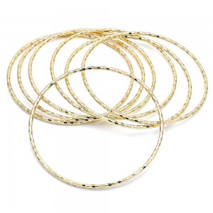Gold Filled Semanario Bangle Diamond Cutting Finish Golden Tone Size 6