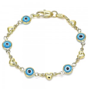 Gold Filled Greek Eye and Heart Design Fancy Bracelet Turquoise Resin Finish Golden Tone