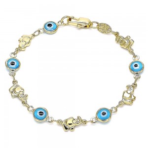 Gold Filled Greek Eye and Elephant Design Fancy Bracelet Turquoise Resin Finish Golden Tone