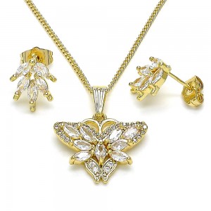 Gold Filled Earring and Pendant Set Butterfly Design With White Cubic Zirconia and White Micro Pave Polished Finish Golden Tone