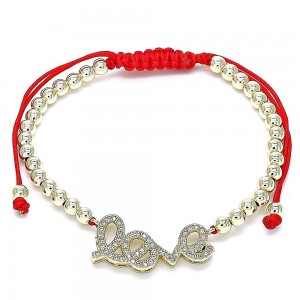 Gold Filled Adjustable Bolo Bracelet Love and Ball Design with White Micro Pave Polished Golden Tone