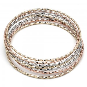 Gold Filled Semanario Bangle Diamond Cutting Finish Tri Tone Size 6
