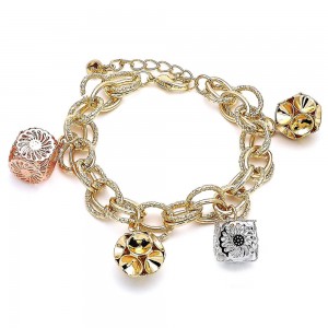 Gold Filled Fancy Bracelet With White Cubic Zirconia Polished Finish Tri Tone