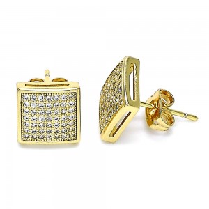 Gold Filled Stud Earrings With White Micro Pave Polished Finish Golden Tone