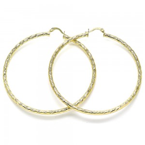 Gold Filled 2x70mm Extra Large Hoop Diamond Cutting Finish Golden Tone
