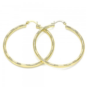 Gold Finish Large Hoop 2x50mm Diamond Cutting Finish Golden Tone