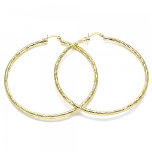 Gold Filled 2x70mm Extra Large Hoop Diamond Cutting Finish Golden Tone