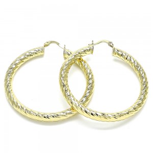 Gold Filled 5x50mm Large Hoop Hollow Design Diamond Cutting Finish Golden Tone